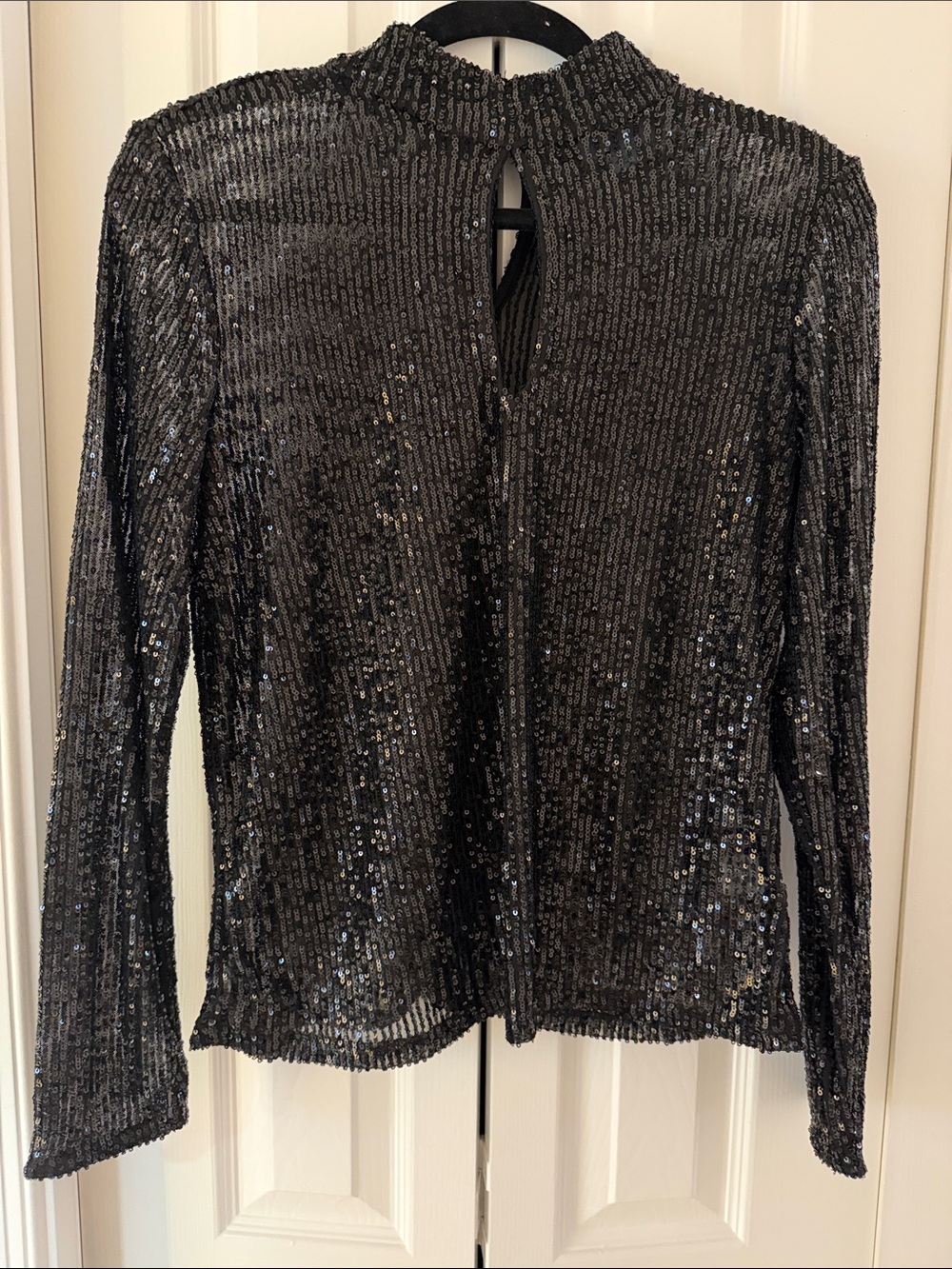 CeCe Black Sequin Mock Neck Long Sleeve Top
